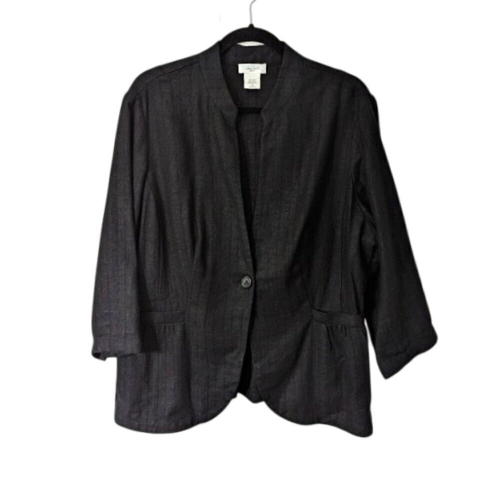 Kate Hill Women's Linen Blend Blazer Black Size 1X‎